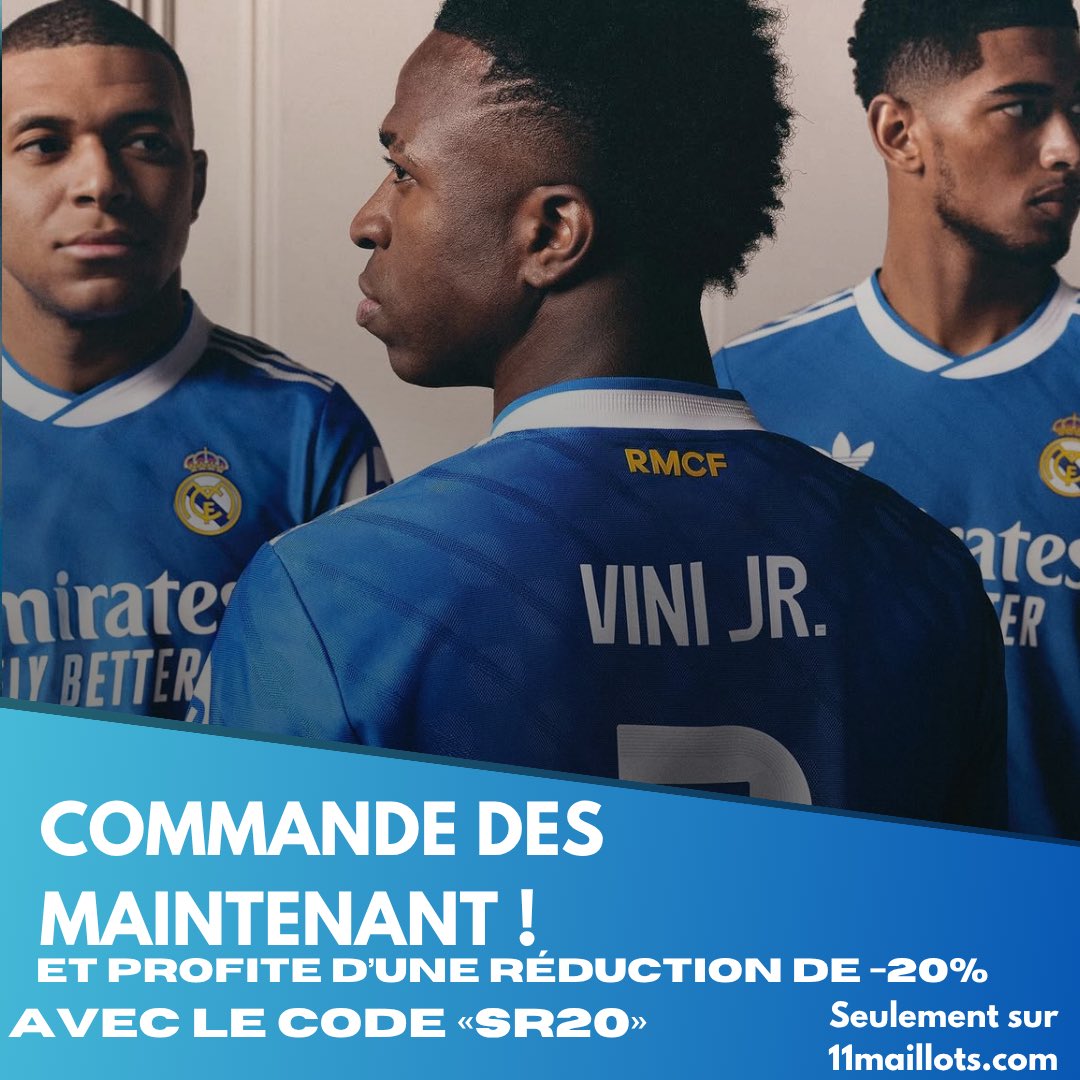 11maillots's tweet photo. 🔵 Le nouveau maillot extérieur du Real Madrid est là !
Disponible dès maintenant sur https://t.co/6LRsxaRbES avec -20% grâce au code SR20 ⚡ https://t.co/wYCqch1qkm