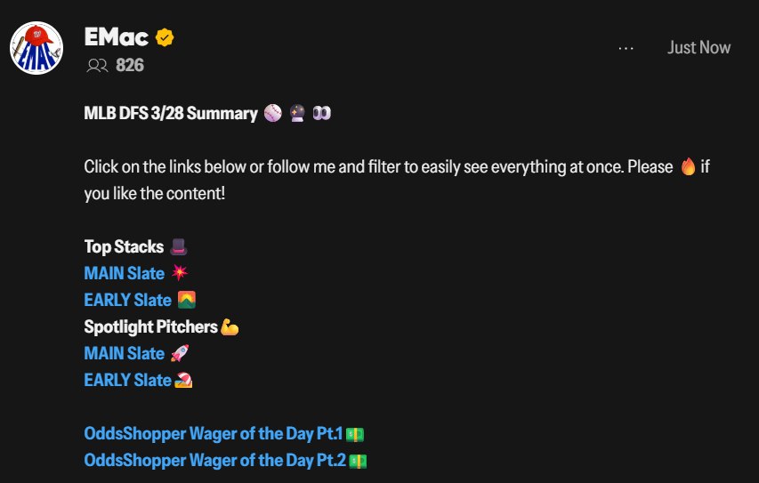 ⚾️Get ready for Saturday Split-Slate action with <a href="/MLB/">MLB</a> DFS analysis from Your Ol' Pal, presented by <a href="/Stokastic/">Stokastic DFS</a> <a href="/Tails_Picks/">Tails</a> 

🎩Top Stacks
🗝️Key Pitchers
🧐F-R-E-E👇
oddsshopper.com/expert-picks/p…