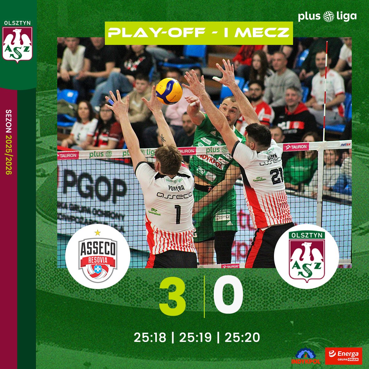 Nie ma co ukrywać - ten dzień nie należał do nas... Dziś lepsi okazali się gospodarze, którzy wygrali 3:0 🏐 W Wielką Sobotę w Uranii zrobimy wszystko, aby przedłużyć rywalizację w play-off! 💪

#Indykpol | <a href="/EnergaSA/">Grupa Energa</a>