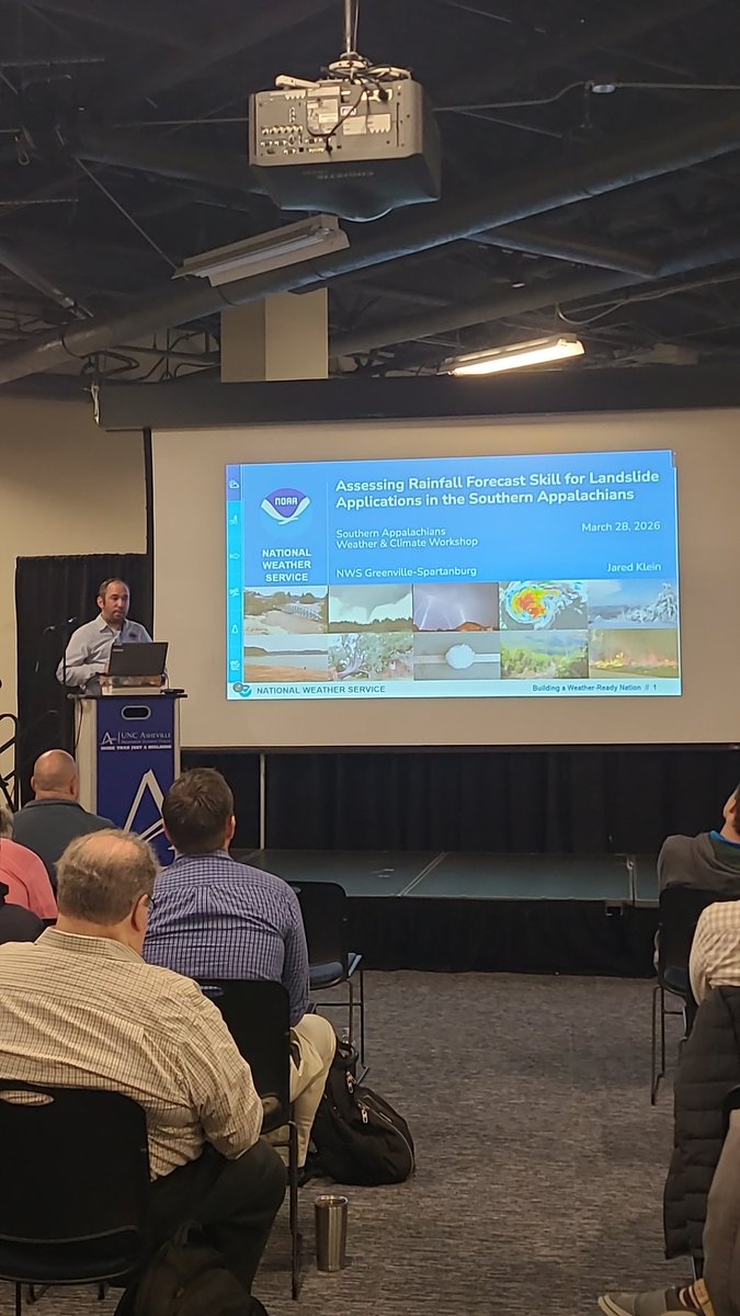 sawcworkshop's tweet photo. Jared Klein from @NWSGSP is now up talking about forecasting skill with regards to landslide applications. https://t.co/hAuq8oDzEW
