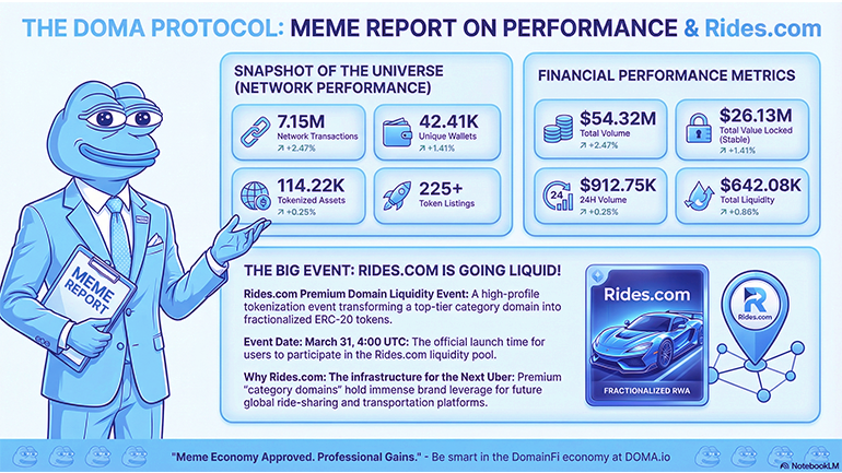 lanqiuzhiwang's tweet photo. @domaprotocol is surging past 7.15M transactions with $26.1M TVL! 🚀 Don't miss our biggest event yet: premium category domain rides .com goes liquid on March 31. The next Uber needs this. Are you ready for it?
@D3inc @SDMikeCM #DomainFi https://t.co/3up4fASCVy