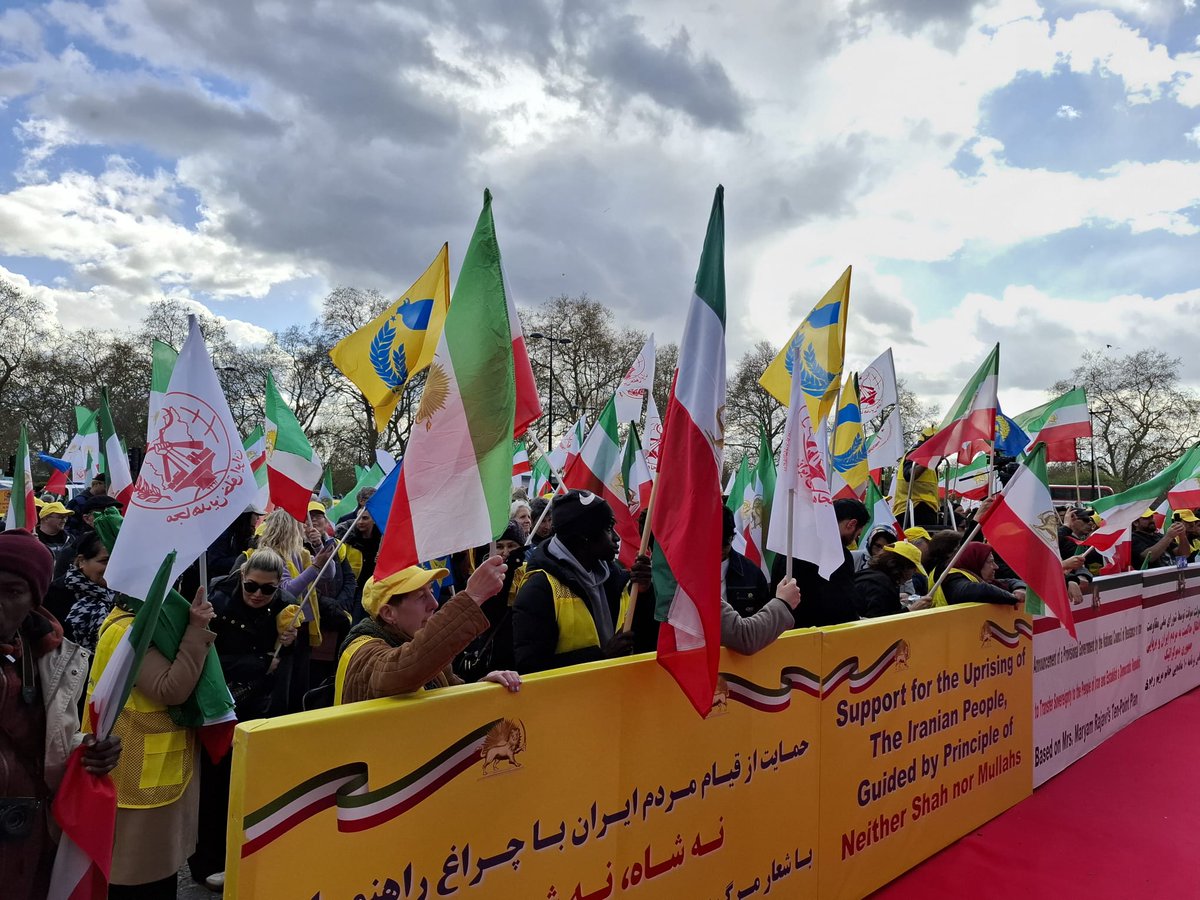 Maryam_Rajavi's tweet photo. Message to the freedom-loving Iranians demonstrating in London-
Recognize the Provisional Government announced by the National Council of Resistance of Iran
We call on the UK to:
– Recognize the provisional government announced by the National Council of Resistance of Iran;
– Designate the Revolutionary Guard Corps (IRGC) as a terrorist entity;
– Close the regime’s embassies and missions in their countries, and expel agents and operatives of the Ministry of Intelligence (MOIS) and the IRGC;
– Pressure the regime to release political prisoners and those detained during uprisings.
#FreeIran10PointPlan
