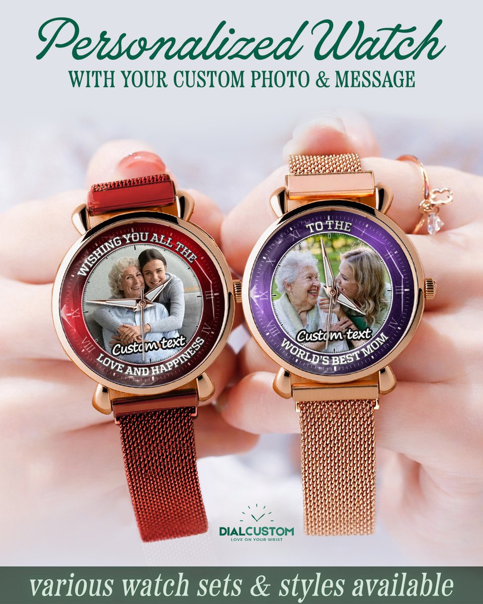 dialcustom's tweet image. A unique watch dial is the best choice for a personalized anniversary or birthday surprise for Grandma or Mom.

Find the perfect customized women’s style to match her personality: dialcustom.com/family-photo-w…

#BestMomEver #UniqueGifts #PersonalizedGift #dialcustom #customwatch