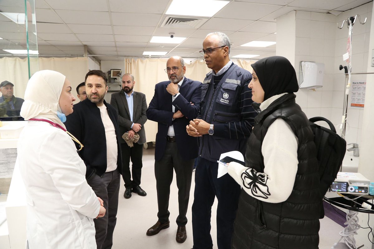 HananBalkhy's tweet photo. Yesterday in Lebanon, @UN Resident Coordinator @Imran_Riza and WHO Representative @abdinasirgole visited Rafik Hariri University Hospital and Al Zahraa Hospital, as well as the national Public Health Emergency Operations Centre.

At Rafik Hariri, one of the largest public hospitals in the country, capacity has expanded from 90 to 180 beds during this crisis, and the hospital is managing more than 40 war-wounded patients. Intensive care units are full, with some critically ill patients treated in emergency areas. Dialysis demand has surged from 160 to 264 patients, with machines running up to four shifts a day, while supplies are down to about one month. Those displaced from the South, Bekaa and Beirut’s southern suburbs are among the many additional patients who have overwhelmed the hospital.

At Al Zahraa Hospital, more than 2,200 emergency cases were received in one week, with hospital occupancy reaching 95%. Deliveries have nearly doubled, premature births are increasing, and more cancer and dialysis patients, many displaced, are seeking care.

Across both hospitals, health workers, many displaced themselves, continue to deliver care under sustained pressure.

@WHO and partners, with support from @EU_ECHO, have delivered essential supplies, including for trauma care and dialysis. More supplies are currently on the way by land convoy from our logistics hub in Dubai, supported by @DubaiHumanitarian.

WHO remains committed to supporting @mophleb and #Lebanon’s health response. But greater international support is urgently needed, together with immediate steps to de-escalate the hostilities and ensure that health care is protected at all times.
