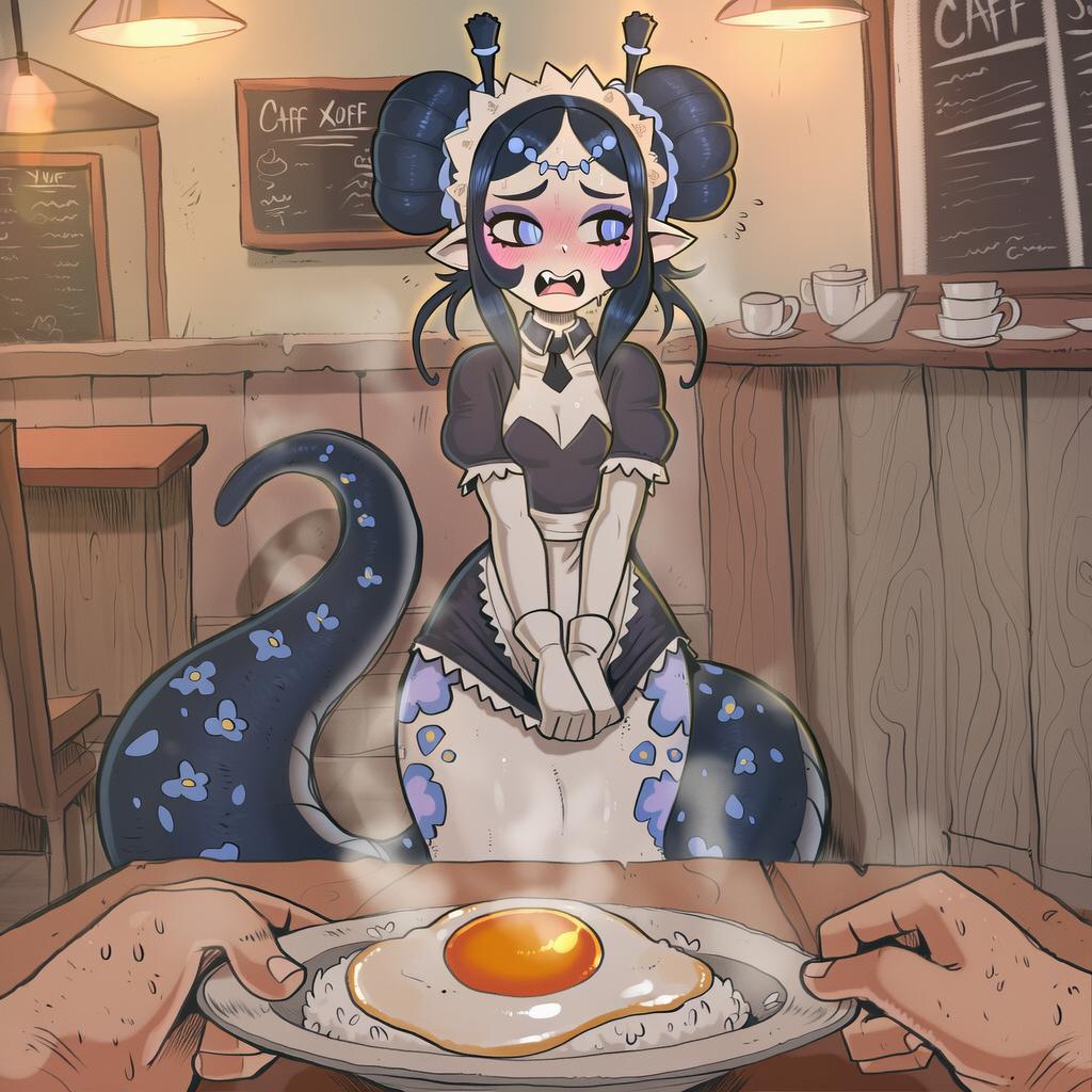 "Ummm sorry for the wait...We were out of eggs so I had to improvise." 
Wait where did the egg come from then?