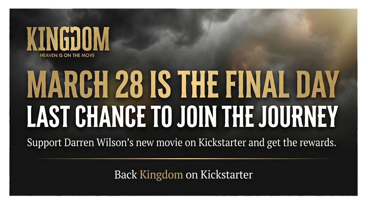 wanderdarren's tweet photo. Last day to support my new film, Kingdom.  Get some great rewards, follow along behind the scenes, and be a part of a film that will advance the kingdom of God around the world.  https://t.co/AglSopoJv5 https://t.co/CntGgl83Cr