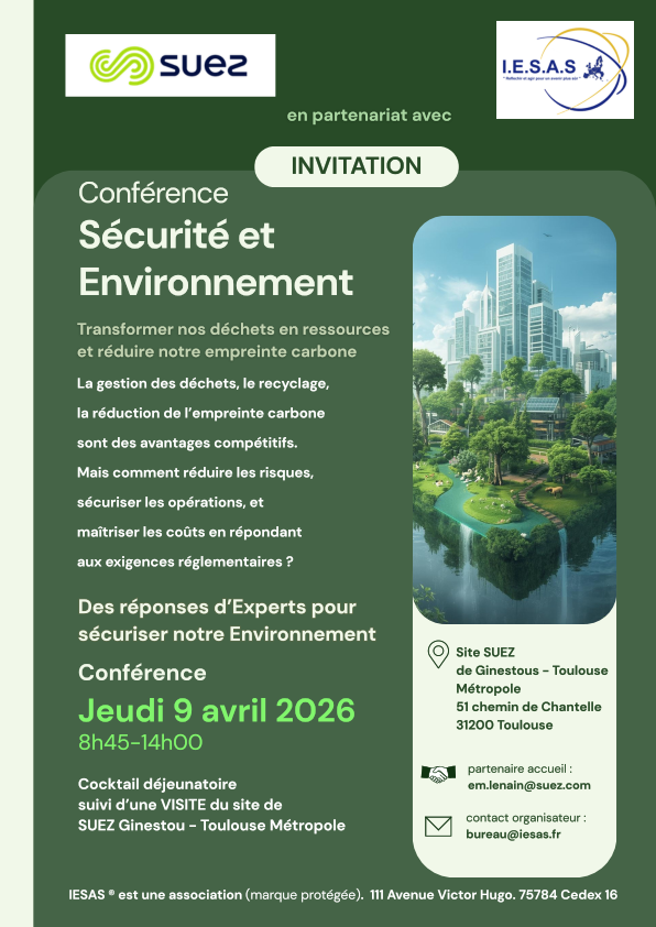 andre_cerdans's tweet photo. Une conférence de l’Institut Européen des Sciences Avancées de la Sécurité à ne pas manquer !
Jeudi 9 avril, 8:45/14:00 
Suez de Ginestous Toulouse 
51, chemin de Chantelle
https://t.co/O0A9kDGY1i
president@iesas.fr ou bureau@iesas.fr
(IDL) 06 82 55 98 09  (DP) 06 29 64 20 97 https://t.co/Su8SZy09RM