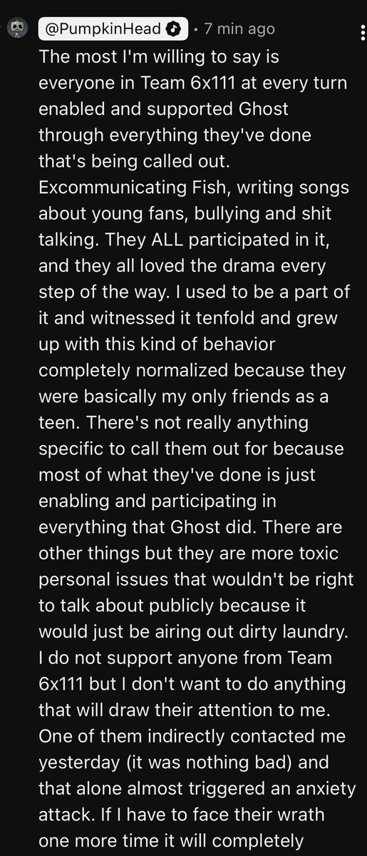 winston13371101's tweet photo. Since people keep requesting proof, here are the screenshots of a former member of 6x111 saying Vane Lily and the other members of the Ghost and Pals friend group were participating in the harassment of others. https://t.co/qAI7oamIuc