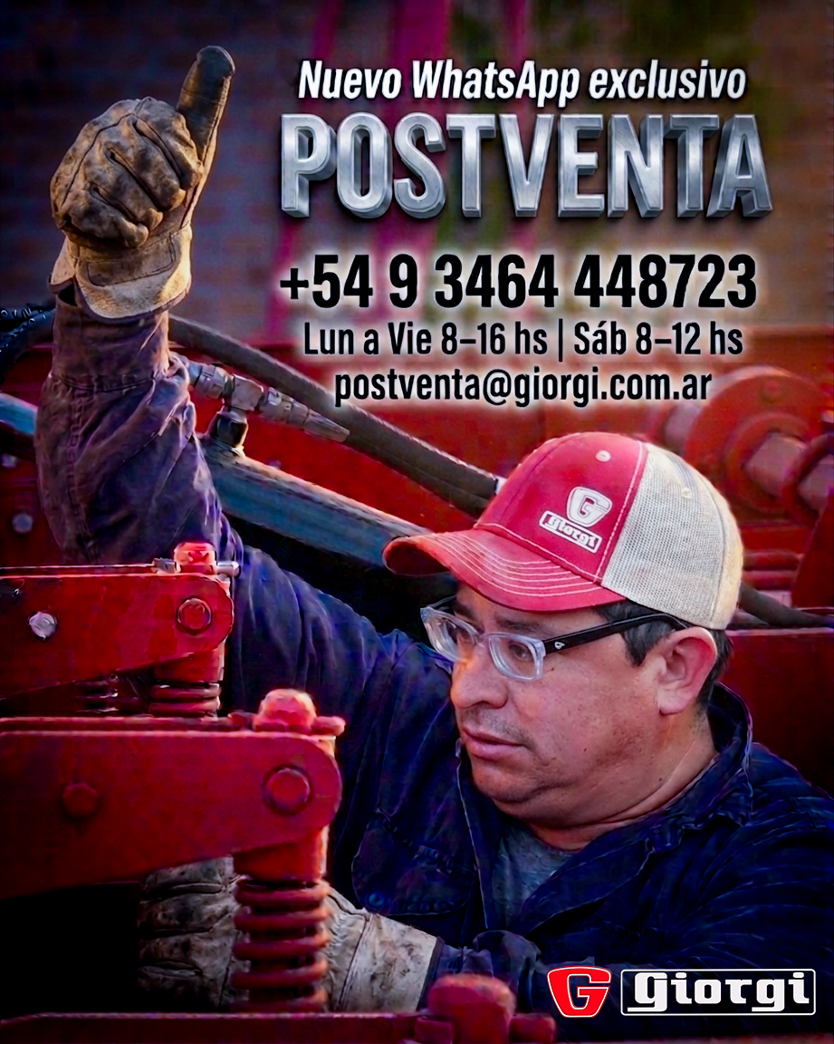 📲𝐍𝐮𝐞𝐯𝐨 𝐜𝐚𝐧𝐚𝐥 𝐞𝐱𝐜𝐥𝐮𝐬𝐢𝐯𝐨 𝐝𝐞 𝐏𝐨𝐬𝐭𝐯𝐞𝐧𝐭𝐚
A partir de ahora, enviá tu consulta o solicitud al WhatsApp: +𝟱𝟰 𝟵 𝟯𝟰𝟲𝟰 𝟰𝟰𝟴𝟳𝟮𝟯
🕗L a V 8–16 hs | Sáb 8–12 hs
📩postventa@giorgi.com.ar
Seguimos creciendo y sumando herramientas para estar más cerca.