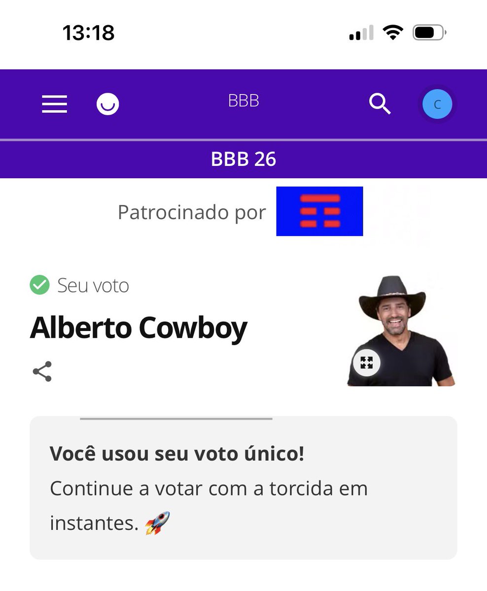 Já aproveitei pra dar meu voto único no Humberto #BBB26