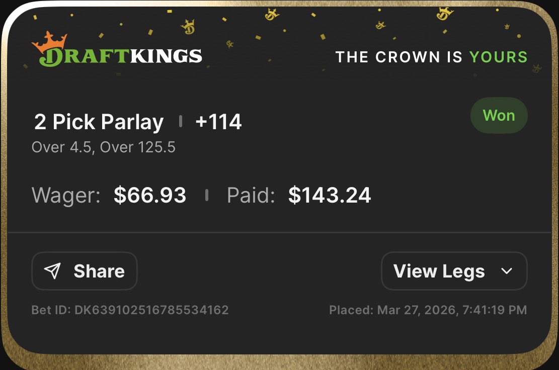 WasabiWagers's tweet photo. 🟢 Wasabi’s $10 to $1,000 Ladder 🟢
Step 4 : Dodgers Over 4.5 Runs + MSU/UConn Over 125.5 ✅

$10.00 > $21.60 ✅
$21.60 > $37.96 ✅
$37.96 > $66.93 ✅
$66.93 > $143.24 ✅

The Dodgers keep mashing and the Spartans/Huskies gave us exactly the track meet we needed. Another rung down as we officially cross the $140 mark! 🪜💰

Onto Step 5! 🧗‍♂️
#LadderChallenge #MLB #MarchMadness #Dodgers #WasabiWagers #Step4