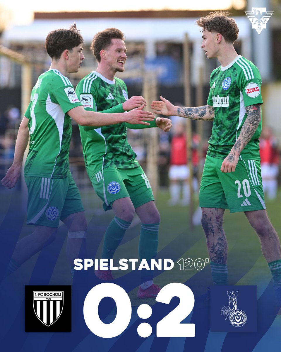 120' Mit dem Schlusspfiff erhöht Jessen auf 2:0. Die #Zebras stehen im Finale des Niederrheinpokals!

0:2 | #FCBMSV