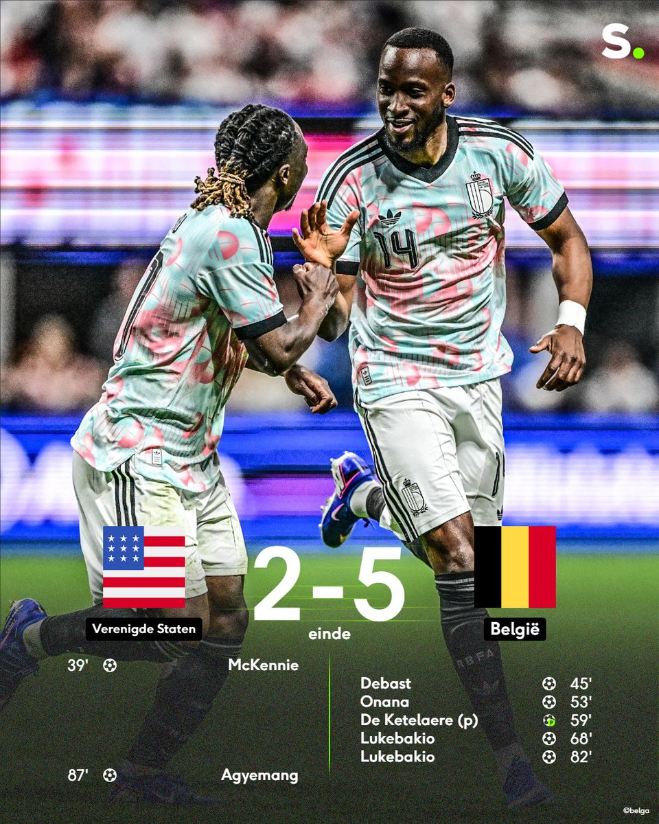 sporza's tweet image. De Rode Duivels beginnen uitstekend aan hun Amerikaanse minitrip en winnen met een vijfklapper van de Verenigde Staten! #Voetbal #RodeDuivels #USABEL

Het matchverslag lees je hier:
sporza.be/nl/matches/voe…