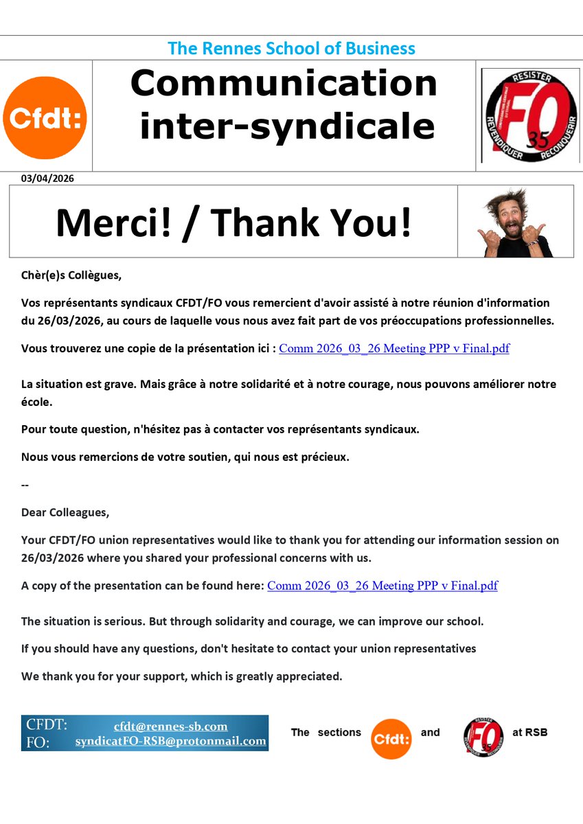 CfdtSb's tweet photo. Communication @CFDTSB @rennessb 03/04/2026

Merci! / Thank You!

#rennessb #syndicat @cfdtrennes @cfdt

@cfdtbretagne @FepCFDT https://t.co/hzWz3vAmKg