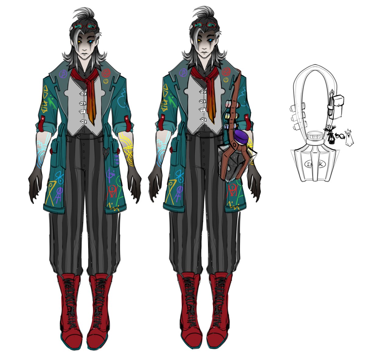 Made this silly Deadlock OC, his name is Ambroise, codename Sigil
He's a comic  artist for the newspaper oracle and Sigil mage artist. He gets paid to do sigil magic around the city until one day one goes wrong and his body is consumed by ink