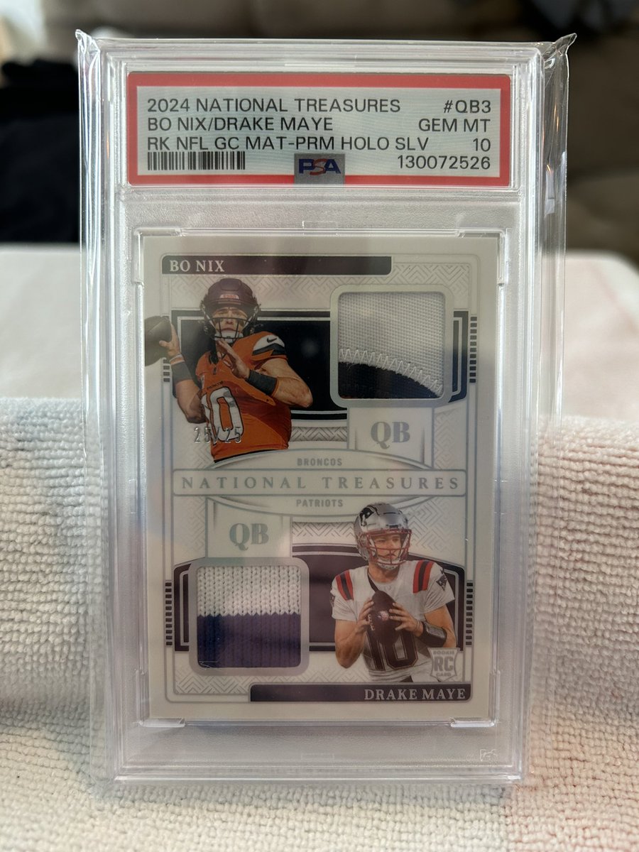 CryptoMFs_NFT's tweet photo. @TaylorLewan77 ISO a buyer on this card it’s a Drake Maye / Bo Nix National Treasures Pop 1 25/25 banger 👀 asking 3500.00 cash obro this card is the only 💎 of this card not only /25 but also anything lower numbered, been offered far more b4 the SB this is the need it sold price 
PP G/S 4 💰 https://t.co/eCxdlX6kUd