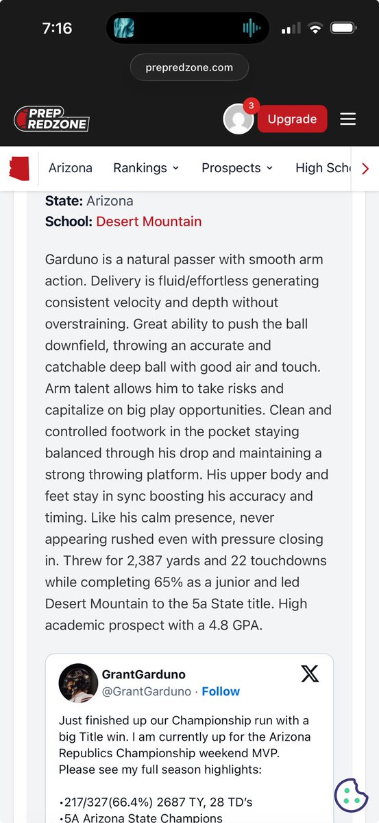 GrantGarduno's tweet photo. Thank you Prep Redzone for the write up! @PrepRedzoneAZ Excited to put work in this season!
@rudycar12 @coachconrad41 https://t.co/zvmTsNpvjn