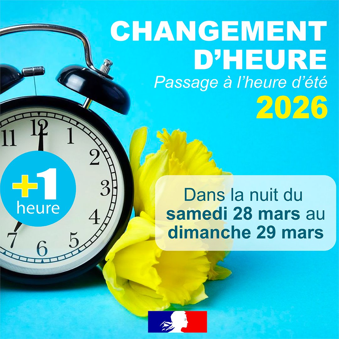 Image de Préfet des Ardennes : #Changementdheure – Le passage à l’heure d’été c’est cette nuit !
Pensez à avancer d’1h vos 🕗
↪ Dem