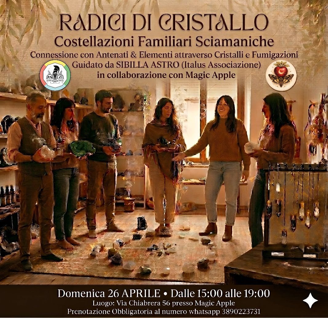 ITALUS_forum's tweet photo. Costellazioni Familiari 
Domenica 26 aprile
 A Roma, in collaborazione con Magic Apple
 Via Chiambrera 56
Un incontro dedicato a chi desidera comprendere meglio sé stesso, sciogliere nodi interiori e aprirsi a nuove prospettive di equilibrio e benessere.
Info nella locandina. https://t.co/9gRLrevH7B