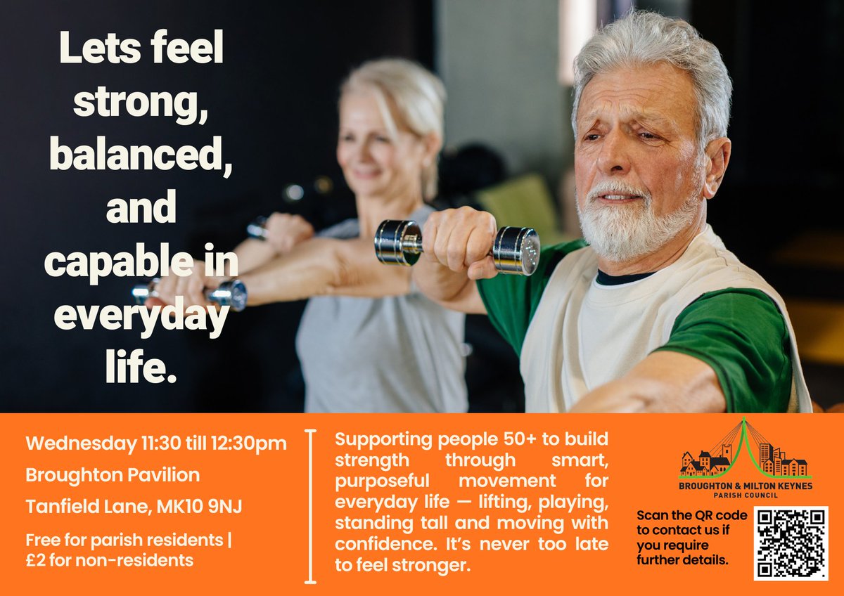 BroughtonMK_PC's tweet image. 💪 Starting Wed 1st April – no April Fool! 😉

Over 50s Strength &amp;amp; Balance
🕦 11:30–12:30 | Broughton Pavilion

Stay active, build strength &amp;amp; confidence 💚

FREE parish residents | £2 non-residents

Bring a friend &amp;amp; come along!

#MiltonKeynes #Broughton #ActiveAgeing #Wellbeing