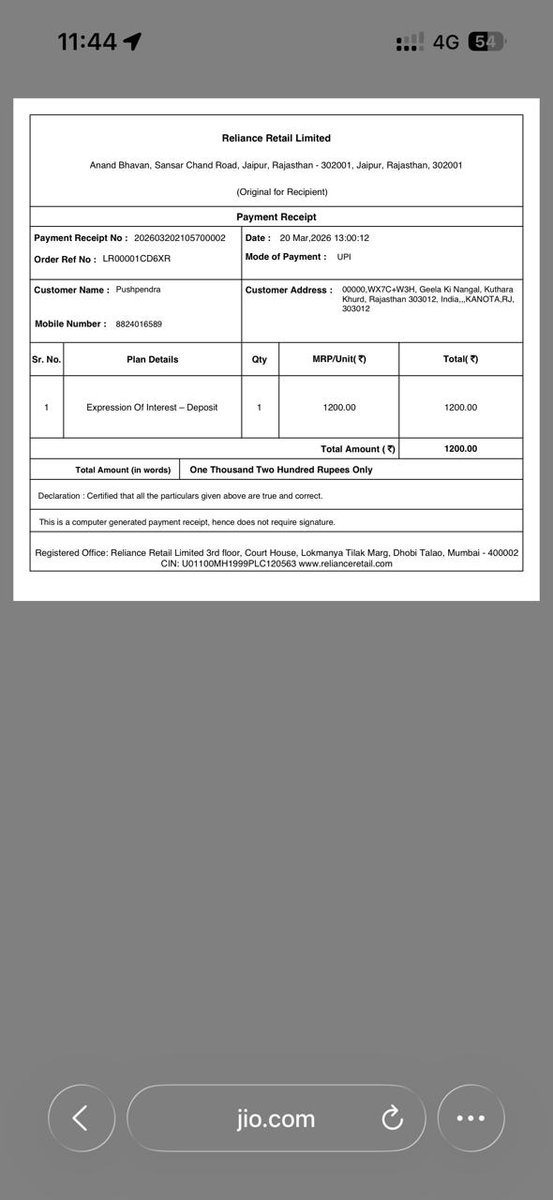 pushpen589's tweet photo. @JioCare Paid for Jio AirFiber, but MyJio App shows 'INSTALLED' without any physical installation at my home. This is clear FRAUD &amp; misleading. I have the Bill &amp; Screenshots.
Fix this in 24 hrs or I’m filing a case in Consumer Court. ⚖️
Booking ID: LR00001CD6XR
Mob: 8824016589 https://t.co/jSc1G6GNr3