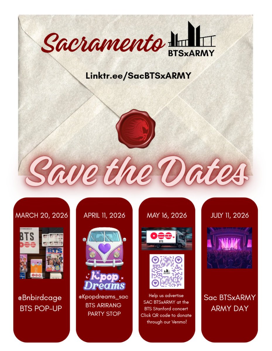 armyinmacity's tweet photo. Upcoming events see @SacBTSxARMY for more info! https://t.co/yCchztEN4U