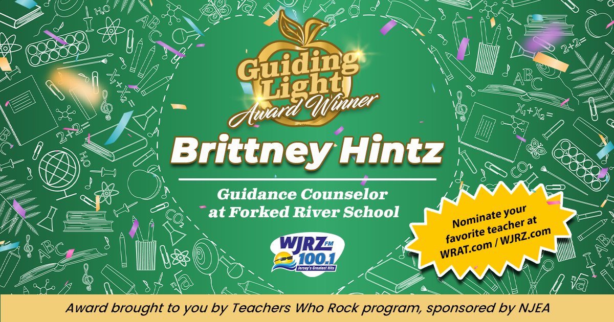 WJRZFM's tweet photo. #ad Brittney Hintz, Guidance Counselor at Forked River School, is being honored through Teachers Who Rock. Nominate a teacher who rocks on the 100.1 WJRZ website. Sponsored by @NJEA. https://t.co/zfyyF2rYJI #NJEA https://t.co/aI7WMaTPuv