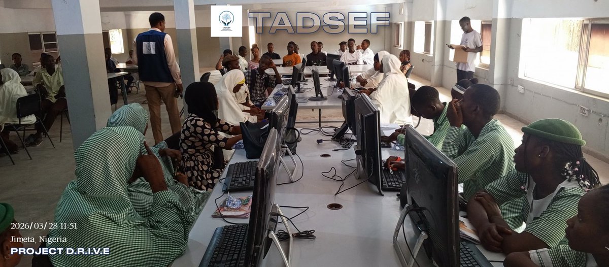 tadsef's tweet photo. π Project D.R.I.V.E. 2026 CBT Training has officially launched!
Today, we welcomed 75 public school students to our center. With over 90% lacking computer skills, this training gives them a real chance to compete in JAMB 2026.
#ProjectDRIVE #TADSEF #JAMB2026 https://t.co/43Pb15v7yK