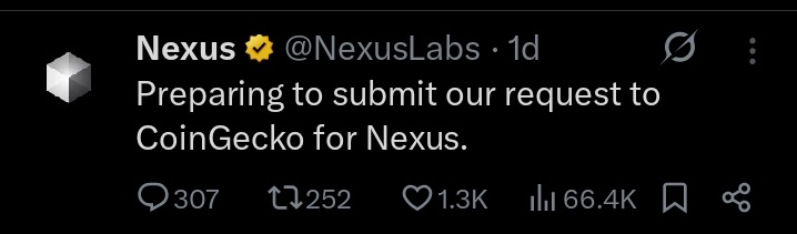 News_Arena_'s tweet image. 💥 #Nexus announced they are preparing to submit request to Coingecko.

Hopefully, the TGE will happen in Q2.