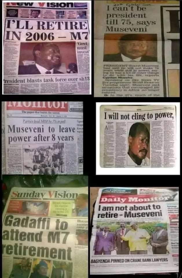 KaputJunior's tweet image. Does Museveni kaguta the President remember all of this Premises. 
He retire in 2006
Museveni once promised to leave power after 8 years 
I will not cling to power. 
The late Gaddafi promised to attend retirement of M7
Later, I am not about to retire. 
✅