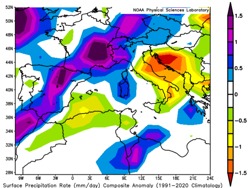 #Heads_up🌧️ Southern Europe &amp; North Africa | Early April Rainfall/ Flood risk Outlook (Analog Ensemble-Based).

Based on a 23-analog ensemble composite derived from historical climatology (NOAA PSL framework), the first dekad of April shows a high-confidence signal for enhanced