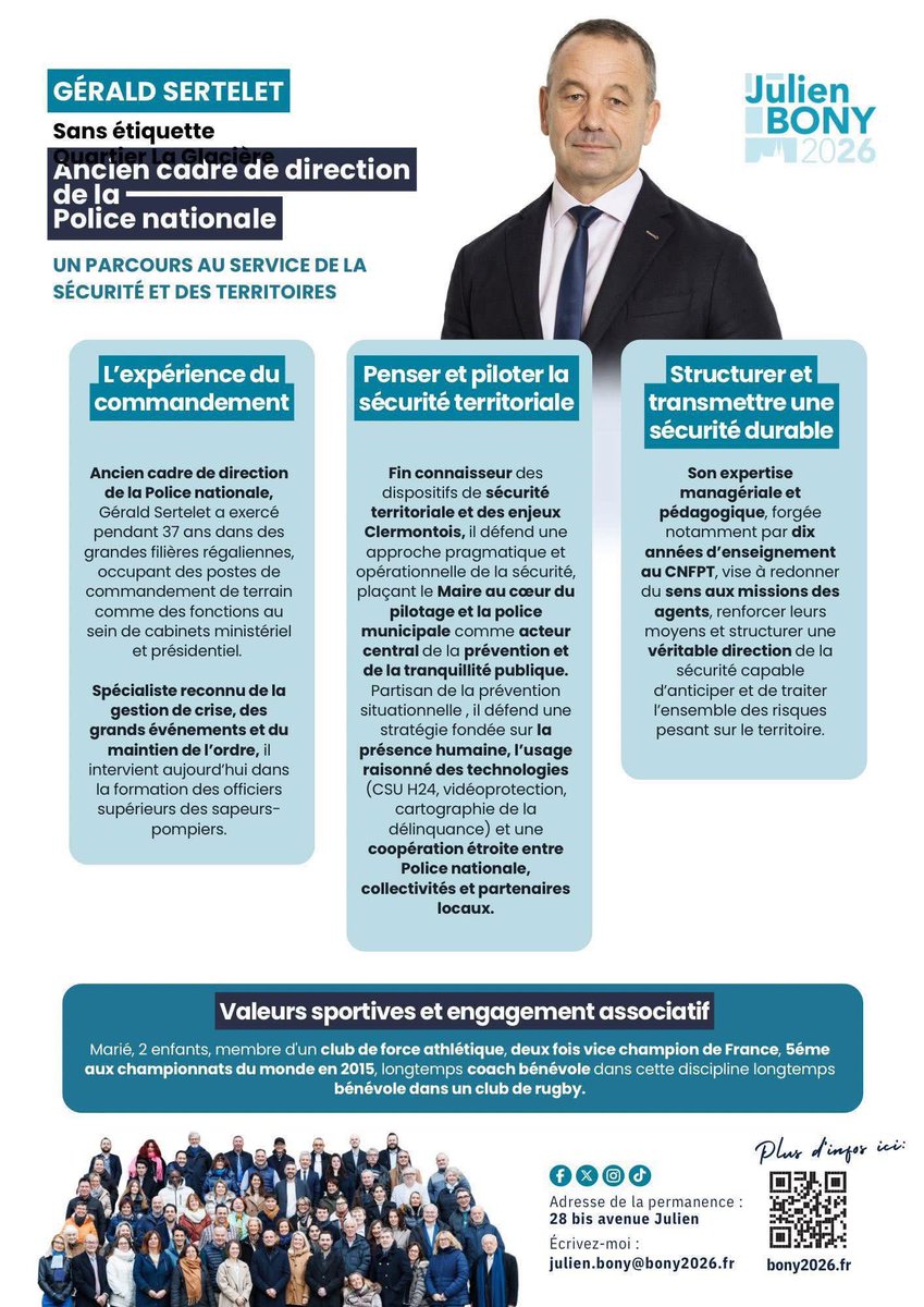 👮‍♂️ En nommant Gérald SERTELET, Premier Adjoint à la sécurité, le Maire <a href="/JulienBony/">Julien Bony</a> assume un choix clair : la sécurité est la priorité numéro 1 du nouvel exécutif municipal.

Merci à Gérald de mettre son expertise sur ces questions au service des Clermontois.

#ClermontFerrand