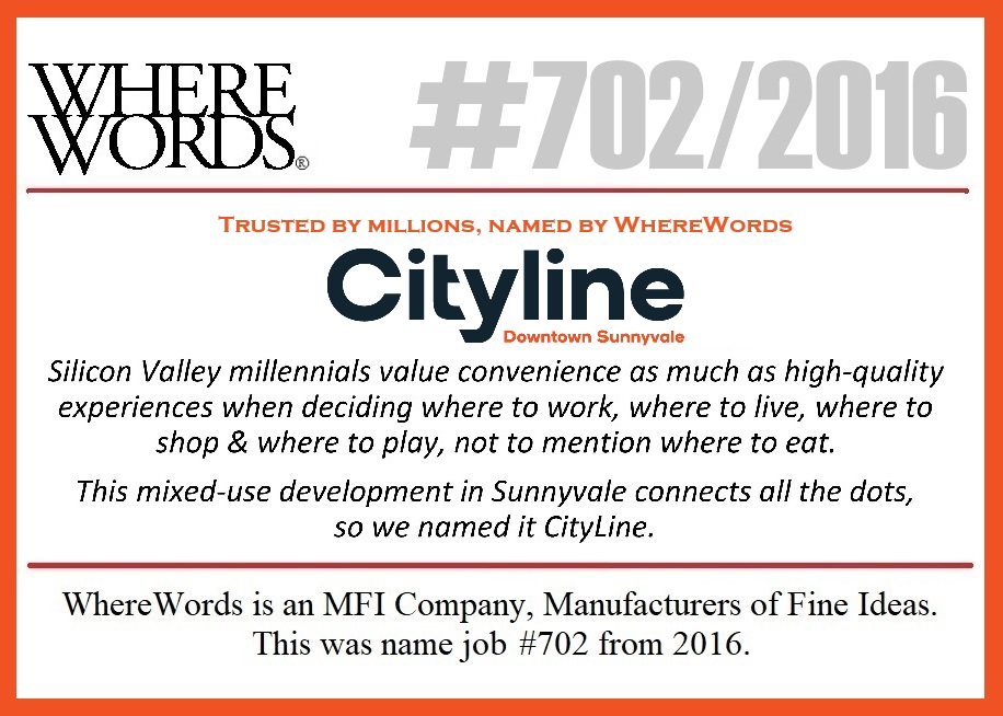 WhereWords's tweet image. #yeswenamedit #CityLine. “Trusted by millions, named by #WhereWords.” (citylinesunnyvale.com) @CityOfSunnyvale hunterproperties.com, @SaresRegis, @CushWakeNorCal, @theEconicCRE; signage by @weidnerCA @arie_korver; logo by rossluthin.com #naming #branding #CRE