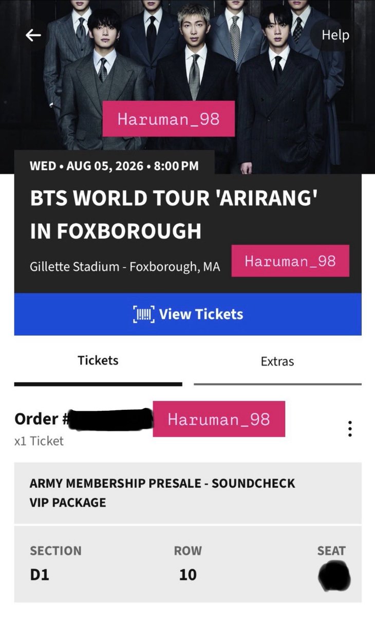 tanikaur98's tweet photo. @875tickets 

WTS: 1 VIP/Soundcheck
Foxborough, MA
08.05.26 (Day 1) 💜

The ticket is already in my Ticketmaster account &amp; ready for transfer! I’m also selling for face value, I got this through resale from another Army, open to sharing proof of payment. https://t.co/DMOmbWAMYY