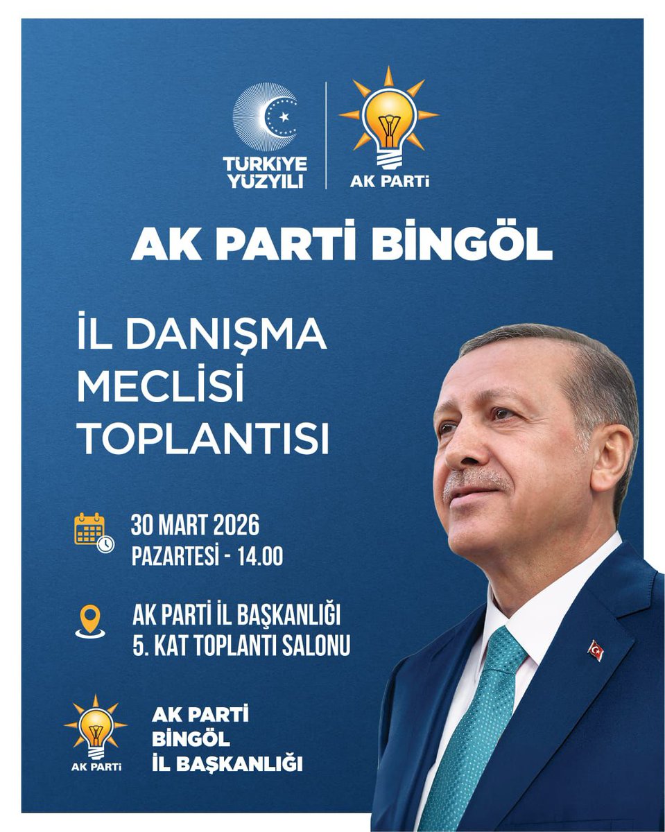 İl Danışma Meclisi Toplantısı 30 Mart Pazartesi günü saat 14:00'te tüm teşkilatlarımızın katılımlarıyla gerçekleştirilecektir. 
<a href="/bingolakparti/">AK Parti Bingöl</a> 
<a href="/yilmaz_seven/">Av. Yılmaz SEVEN</a>