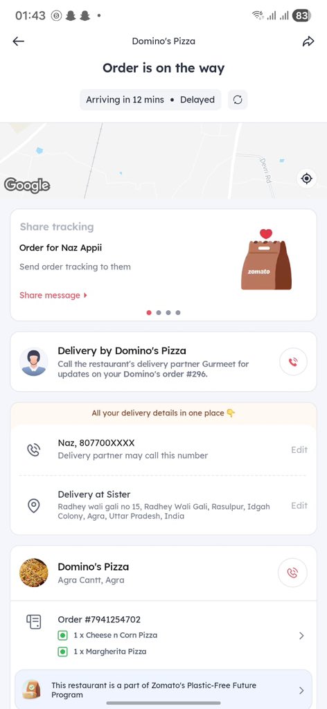 KafeeelH23365's tweet image. Ordered via Zomato from Domino’s (exact address given – Gali 15, Agra).  

Delivery guy refused to come, stopped at Gali 7 &amp;amp; asked to cancel or pick up. Rude behavior.  

Why accept if you can’t deliver? Proof attached. #PoorService
@zomato @zomatocare @dominos