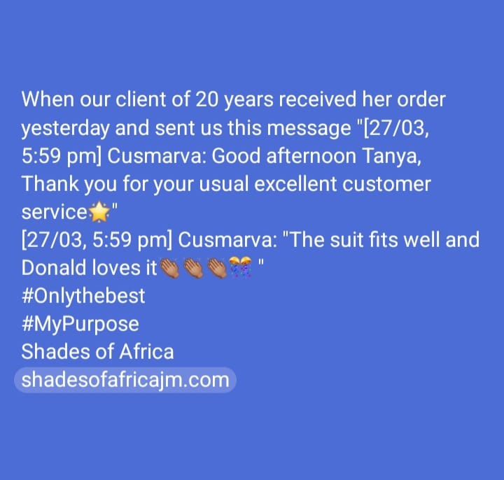 shadesofafricaj's tweet image. Shades of Africa 
shadesofafricajm.com
#OnlytheBest
#ShadesofAfrica
#MyPurpose