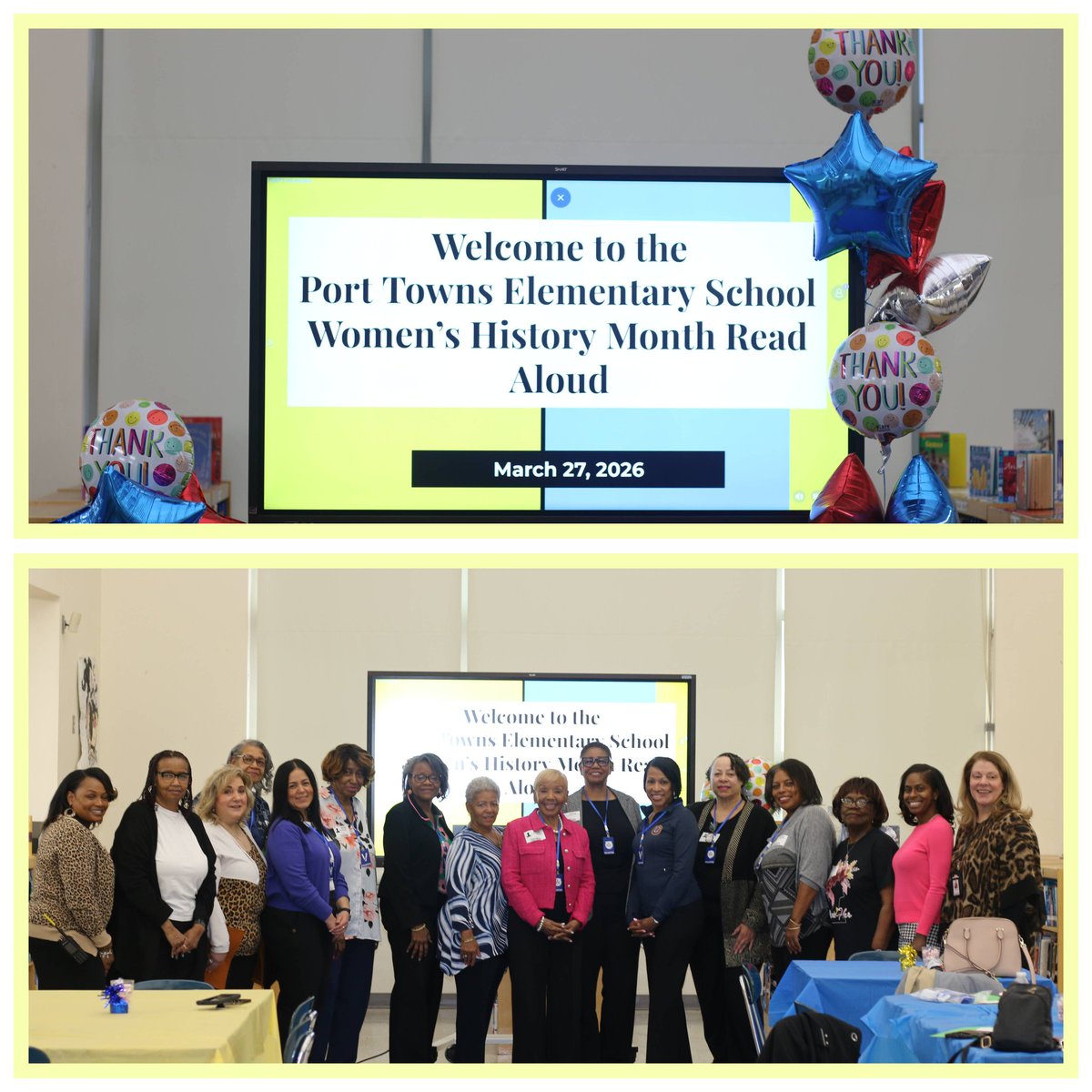 MichelleLMarek's tweet photo. Honored to have County Executive Aisha Braveboy @PortTownsES yesterday! 💙💛 What a tremendous honor! We celebrated Women’s History Month w/a culminating read-aloud 📚✨ featuring community &amp; senior readers, Bladensburg Mayor Takisha James, &amp; Leslie Johnson. #PantherPRIDE 💙💛 https://t.co/qePzaAWTOV