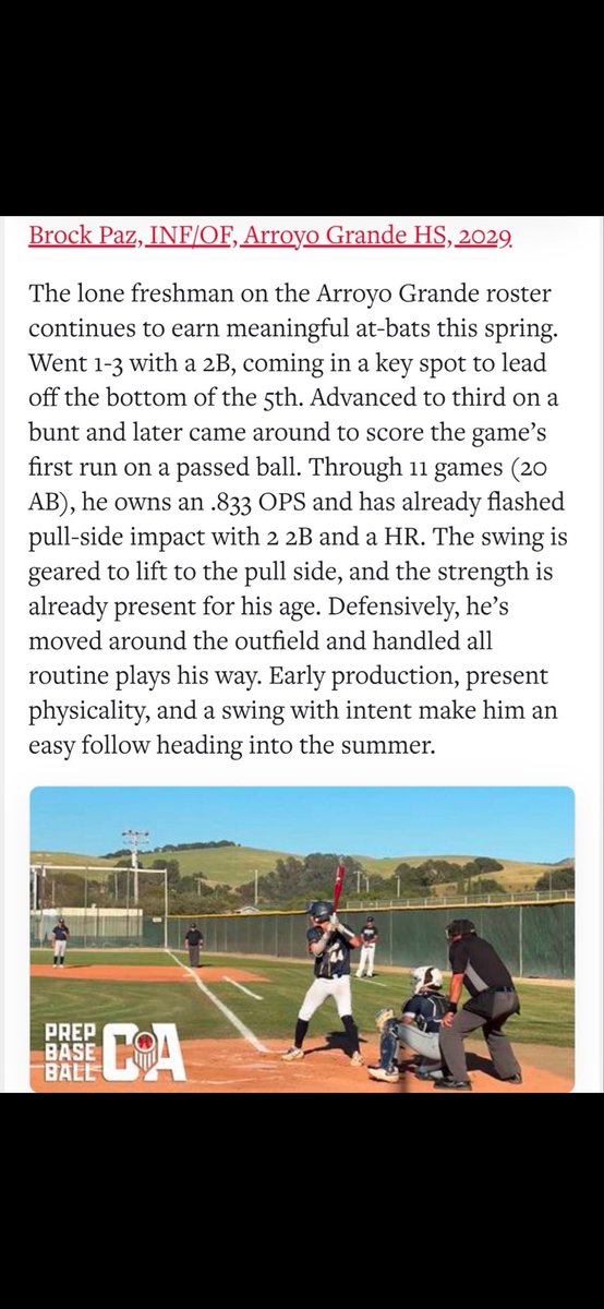 BrockPaz2029's tweet photo. Thank you @PrepBaseballCA for the write-up. 
2029 SS
@hardy03bsbl @kylehilt2 @TroskyTeams @dodgerscoutteam @CalPolyBSB @UCSB_Baseball @FystroR https://t.co/f24MP6TbYw