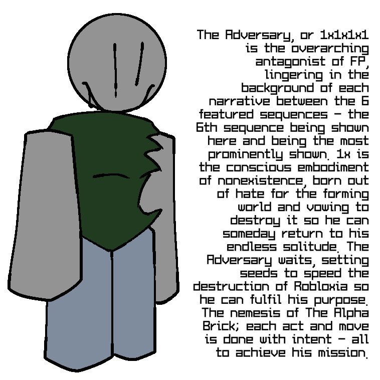 lauratubtubster's tweet photo. #ForgedParanoia character profile 9 and prob the last one for a lil bit . THE ADVERSARY ‼️ or 1x1x1x1 . Big evil man himself. This one is sequence 6 🧐

https://t.co/ZdXz7o4Wyo
@ForgedParanoia 

#robloxart #robloxmyth #johndoe #janedoe #1x1x1x1 #march18 #forsaken https://t.co/O2VhPYtjTC