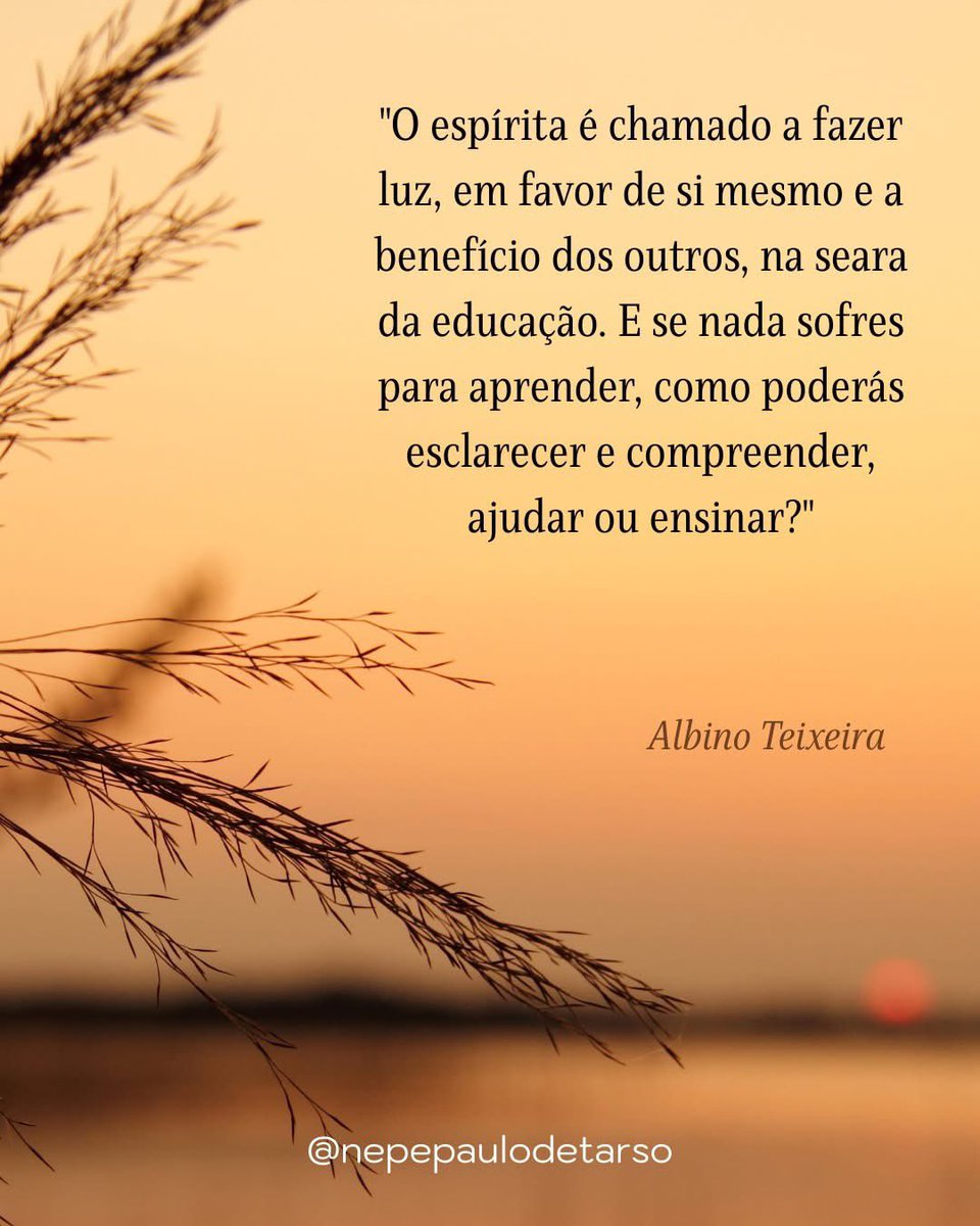 nepepaulo_tarso's tweet photo. (Autores diversos/Chico Xavier - Coragem, cap. 7)
"O espírita é chamado a fazer luz, em favor de si mesmo e a benefício dos outros, na seara da educação. E se nada sofres para aprender, como poderás esclarecer e compreender, ajudar ou ensinar?" https://t.co/XDJQgJphPC