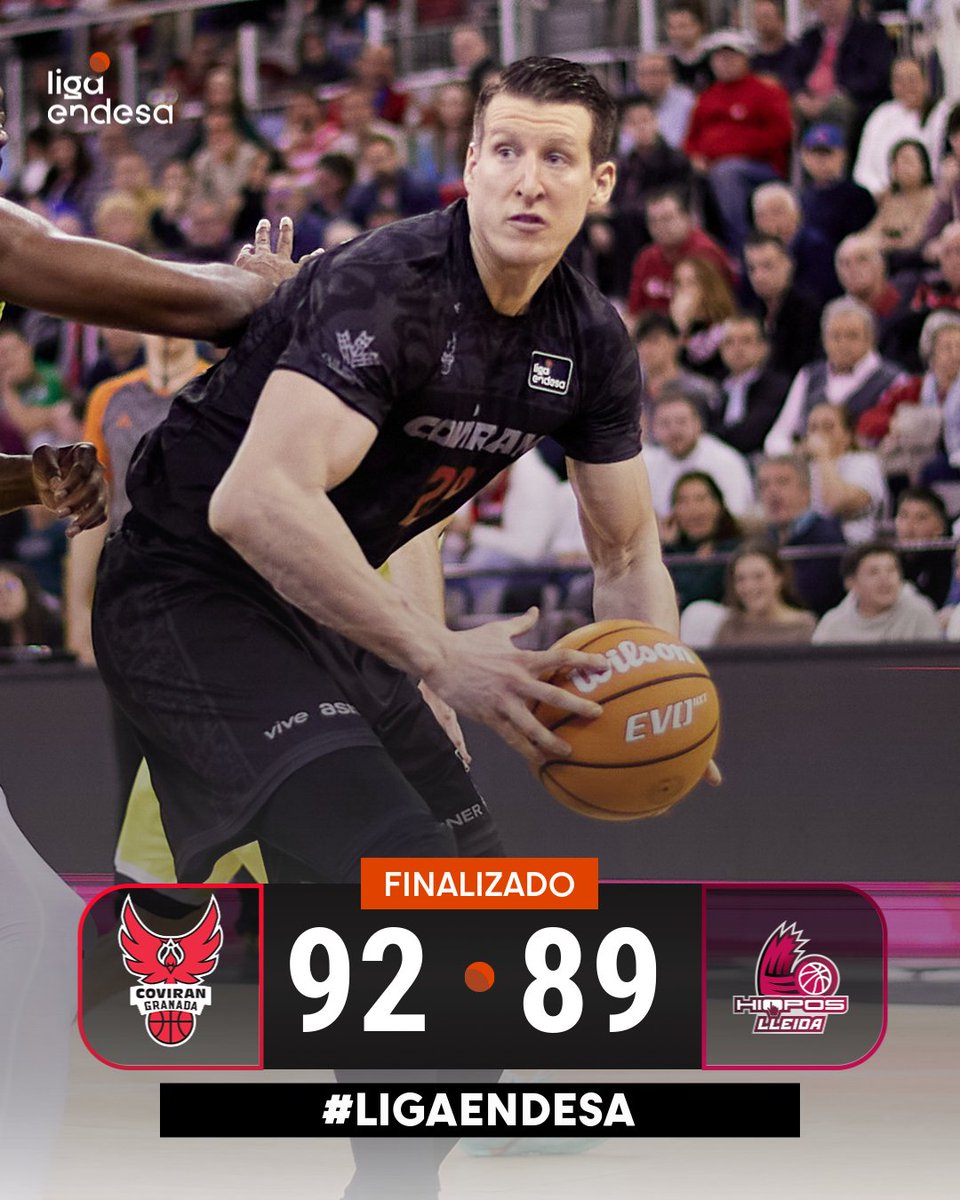 ACBCOM's tweet photo. Coviran Granada suma su tercera victoria de la temporada en #LigaEndesa tras vencer a Hiopos Lleida en un final de infarto. 

9⃣2⃣ @CoviranGranada 
8⃣9⃣ @flleida https://t.co/gPVvxFkNbT