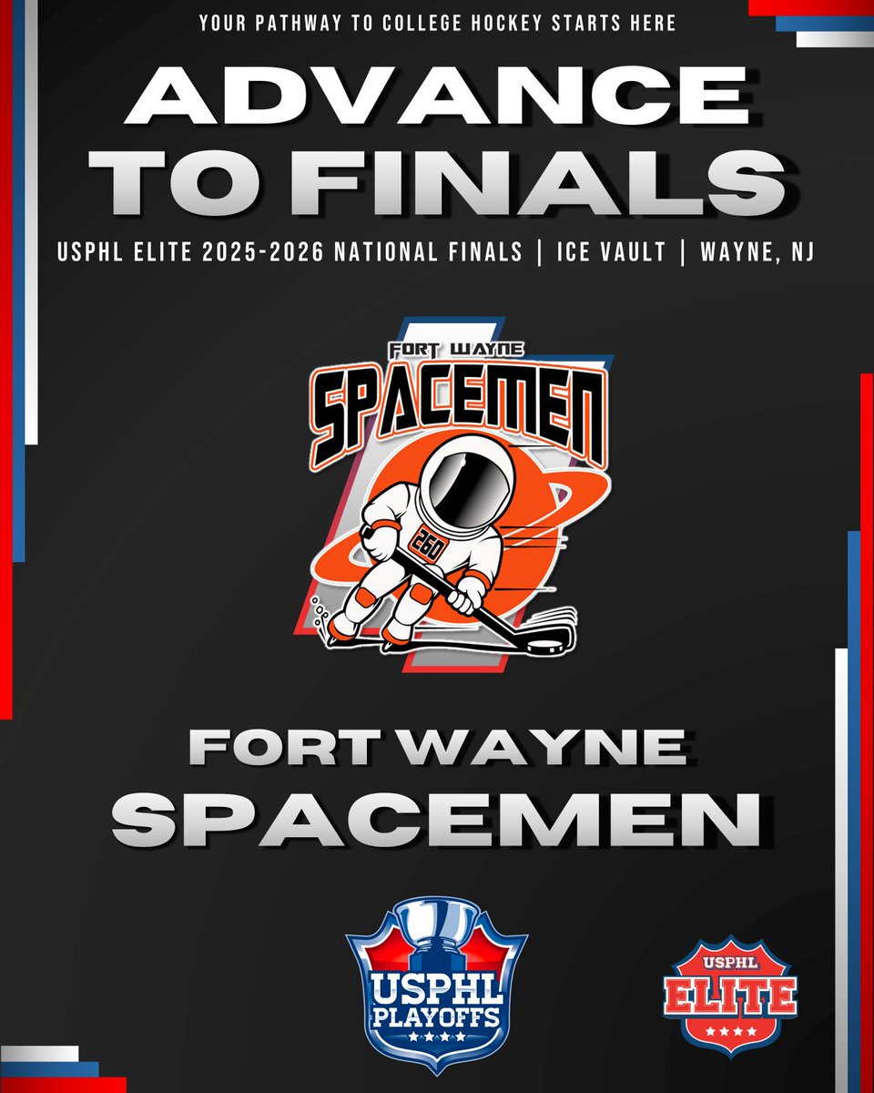 USPHL's tweet photo. Prepare for liftoff 🚀

The Fort Wayne Spacemen are headed to the #USPHL Elite Championship Game 🏆

#USPHLNationals https://t.co/X4dSbtCtCO