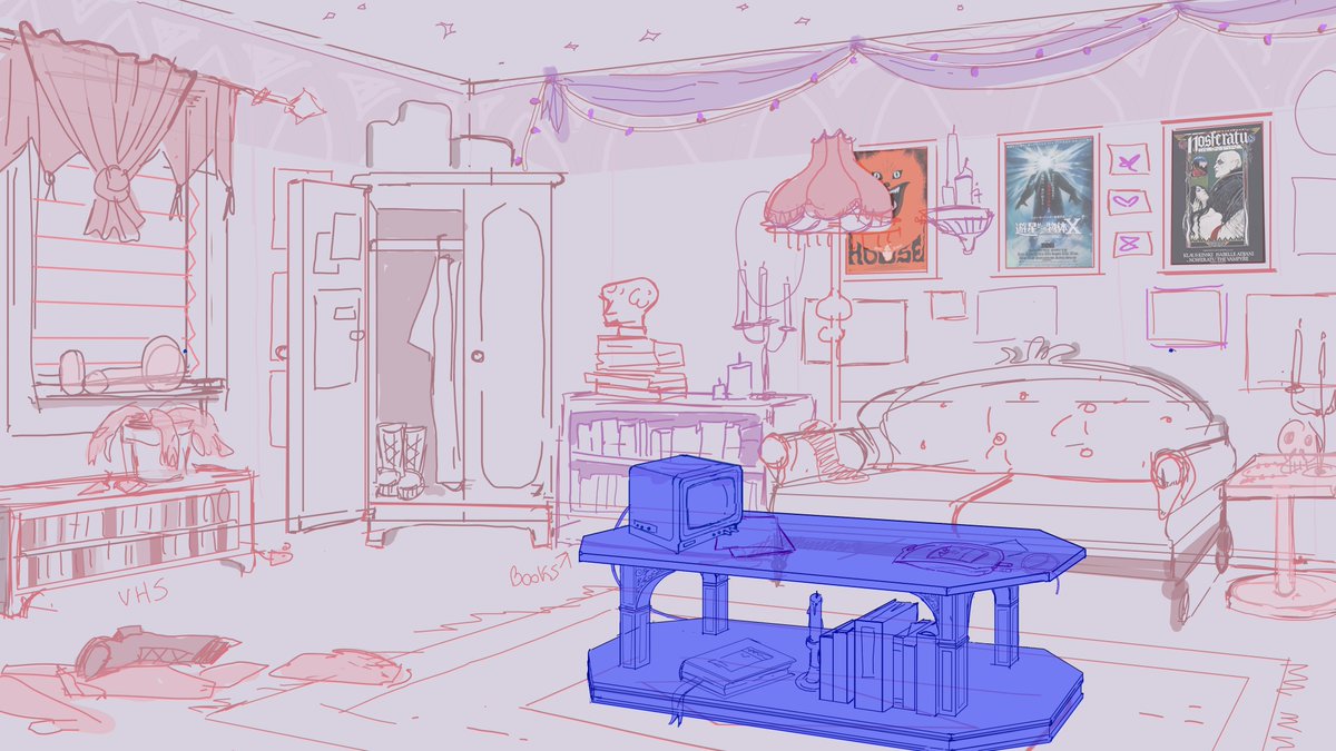cameronfeltart's tweet photo. process for Circe's flat background art for #BurntheMidnightOil visual novel game. from
@FOXGLOVEGAMESS
sketch->lineart->flat color->render https://t.co/QJpOYvmdHI