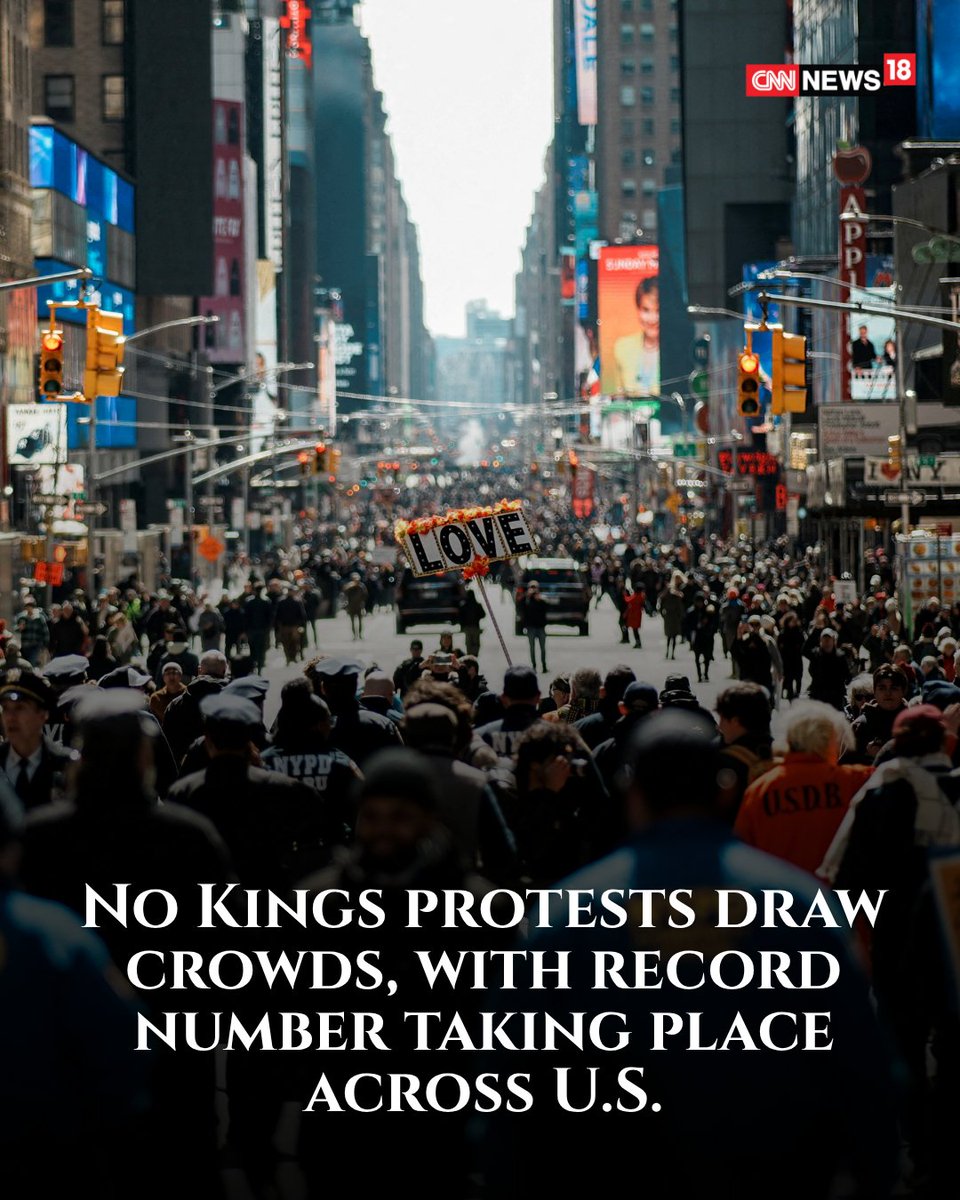 CNNnews18's tweet photo. No Kings protests draw crowds, with record number taking place across U.S.

#NoKings #AntiTrumpProtest #USProtests #Trump #ProtestMovement #Democracy #PeoplePower #DonaldTrump https://t.co/CWvi4EzOsf