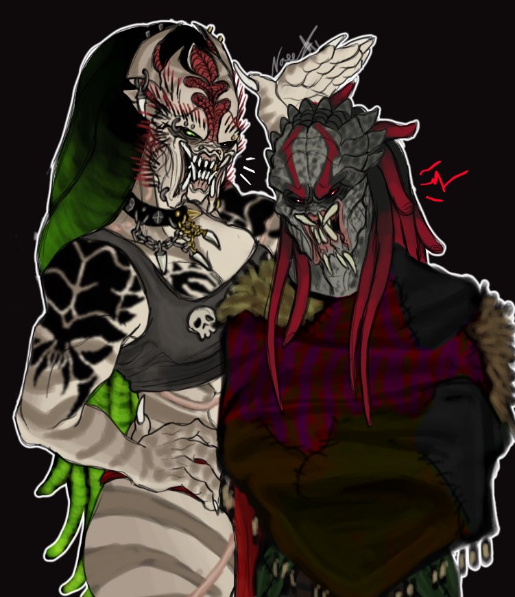 Grinn mocking short king Ka’rath #yautja #predator #yautjaart #predatorart #yautjaoc #predatoroc #femaleyautja #femalepredator #art