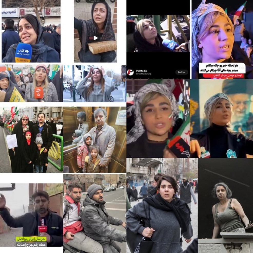 sedaye_iran's tweet photo. These are some of the actors the regime in Iran uses in various situations and roles, ranging from regime supporters and rally participants to victims of U.S. and Israeli strikes. https://t.co/uumQRxEFPh