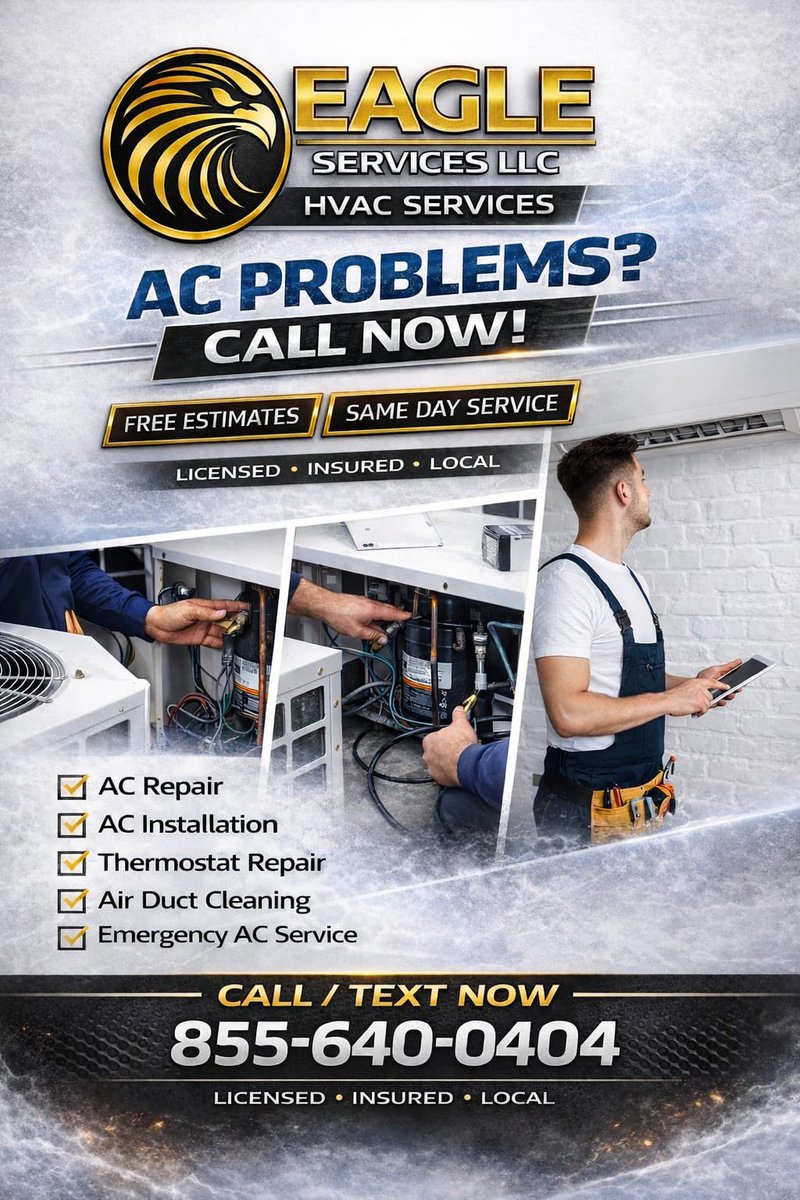 Bowie homeowners — if your AC is acting up, don’t wait until your home gets hotter and the repair gets more expensive. 
Eagle Services LLC is ready with fast, professional AC repair, installation, thermostat repair, air duct cleaning, and emergency AC service. 
Free estimates.