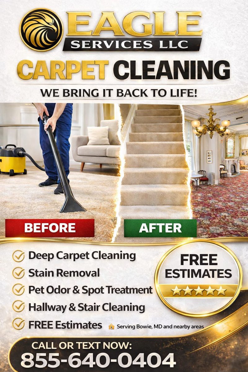 🔥 DIRTY • STAINED • SMELLY CARPETS? 🔥
WE BRING THEM BACK TO LIFE.
Deep carpet cleaning that removes dirt, stains, and pet odors — fast.
Clean carpets. Fresh smell. Better-looking home.
✅ Deep Carpet Cleaning
✅ Stain Removal
✅ Pet Odor &amp; Spot Treatment
✅ Hallway &amp; Stair