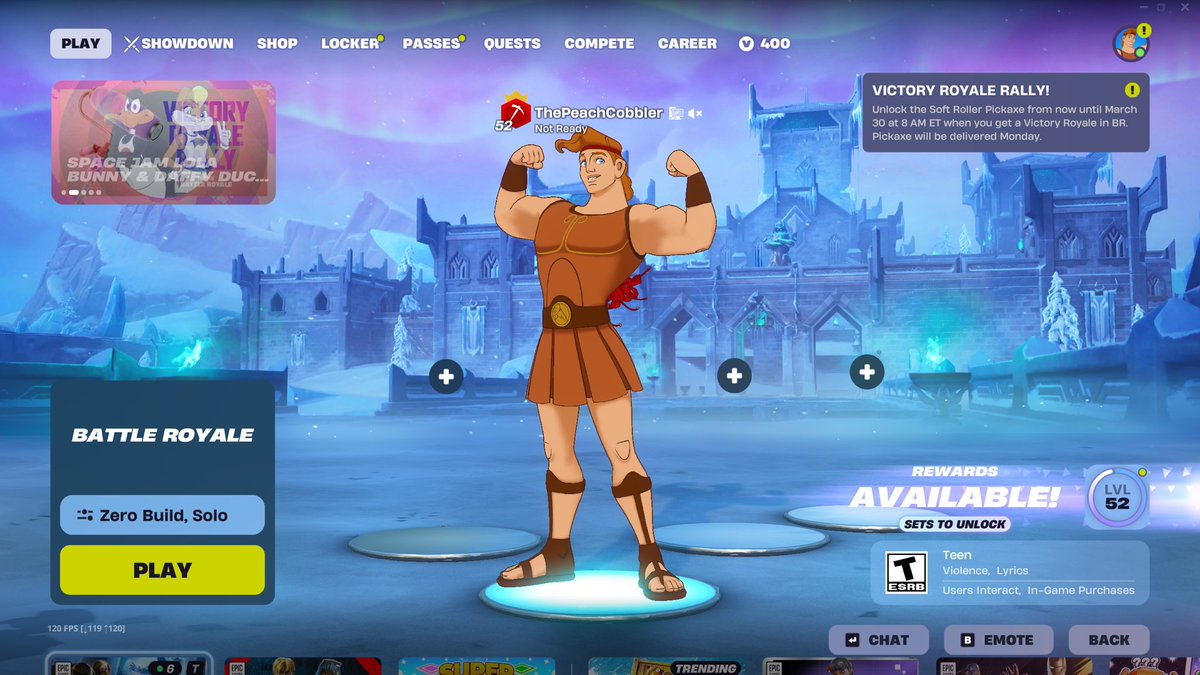 Thypeachcobbler's tweet photo. THANK YOU SO MUCH @Fortnite @EpicGames for the early access to the NEW Hercules outfit 💪🏼 

Looking for that Hercules carry 😈 #EpicPartner https://t.co/0i3BA65evg